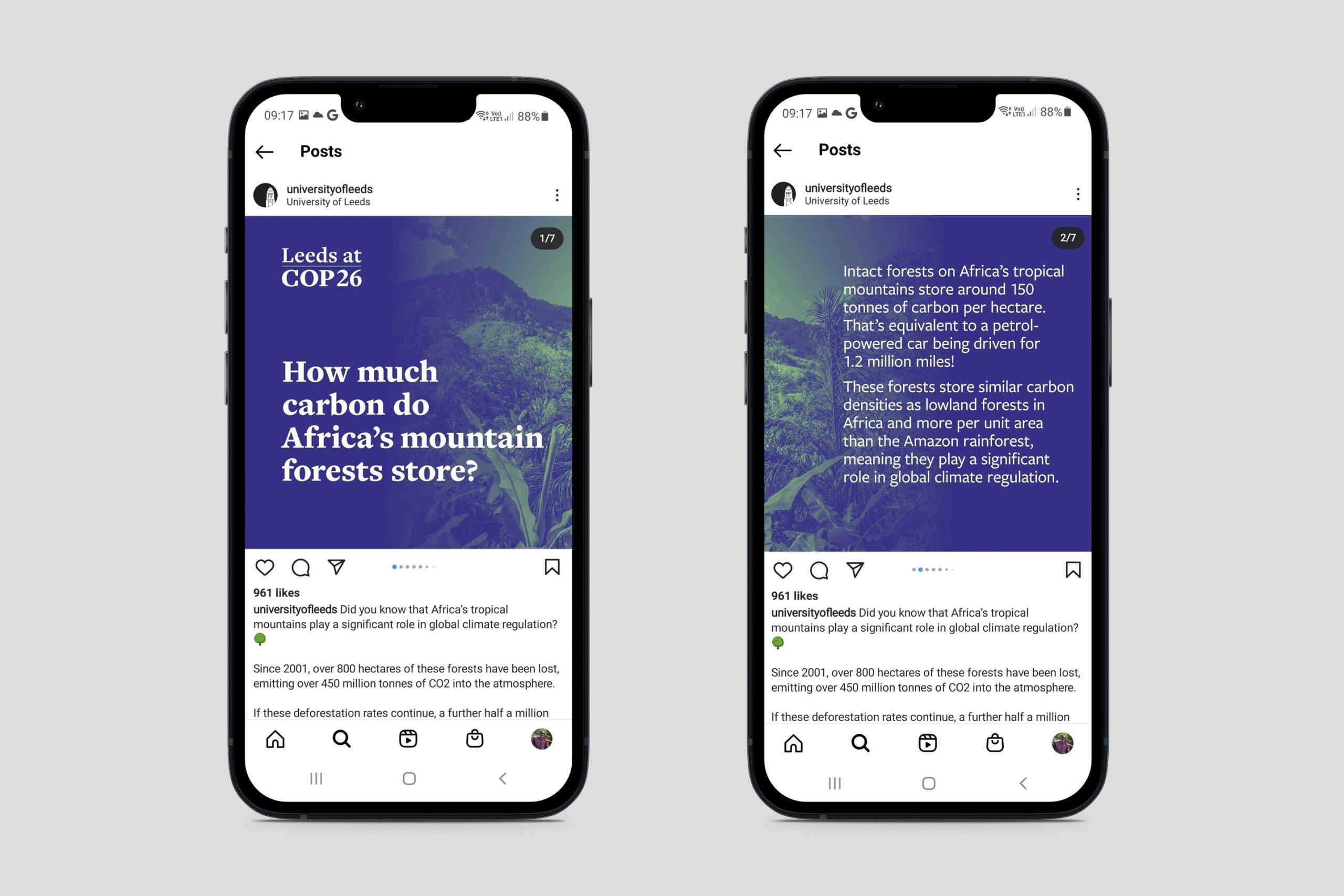 Leeds at COP26 instagram post on mobile