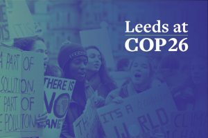 Leeds at COP26 protest march gradient banner