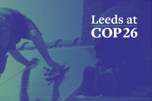 Leeds at COP26 cleaning solar panel gradient banner