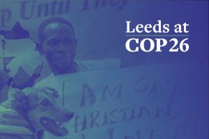 Leeds at COP26 protest gradient banner